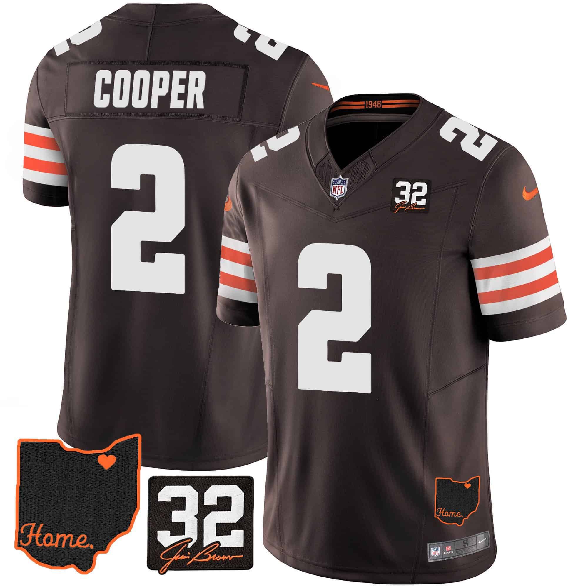 Men Cleveland Browns 2 Cooper Brown Memorial Home Patch 2024 Nike NFL Jersey style 1